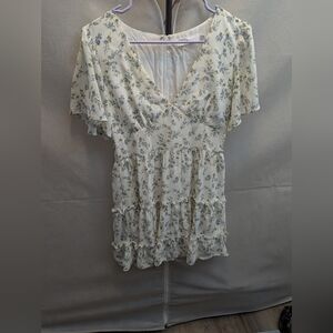 Lulu's Cream Floral Ruffle Blouse